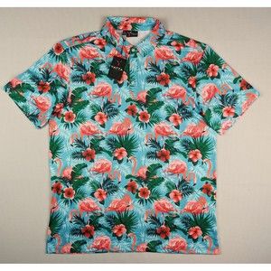 Yatta Golf Men's XL Polo Golf Shirt Short Sleeve Blue/ Multi Hawaiian Theme NWT